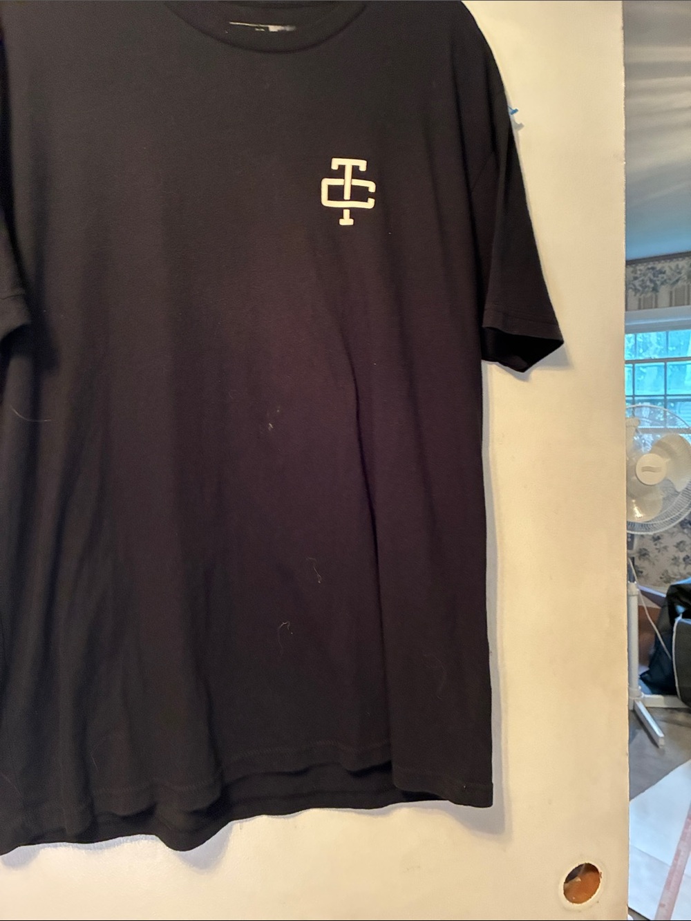 Men’s Classic Black Graphic Tee with Chest Logo and Larger Logo in Back Size XXL